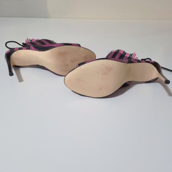 NWOT Zara black & purple pink textured striped open toe & back heeled booties - Picture 13 of 15